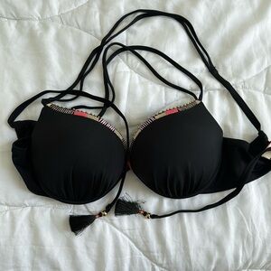 Victoria’s Secret Swim The Gorgeous Push Up Bikini Top Boho Tassels Black 34D